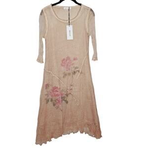 Jade & Cloud Silk Midi Dress M Fairy Sheer Asymmetrical Floral Lagenlook Artsy